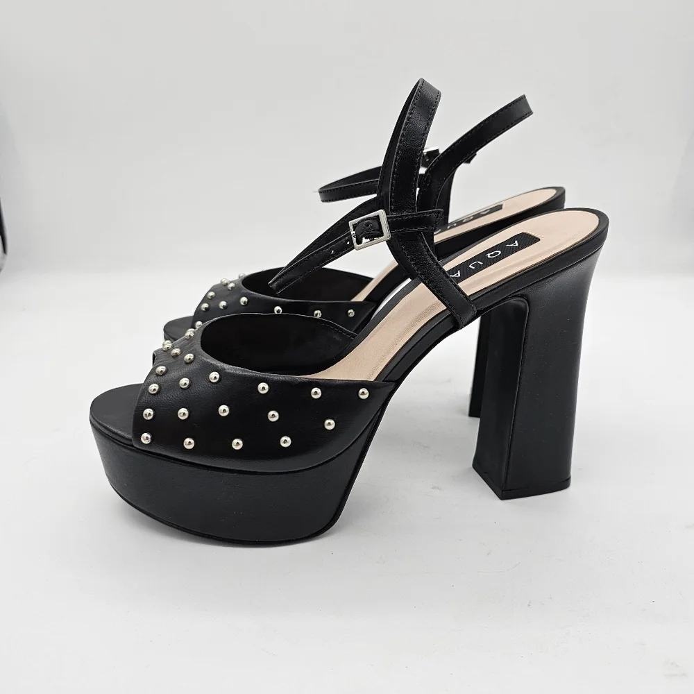 Aqua Women's Cullen High Heel Platform Sandals Studded Peep Toe Black Size 10